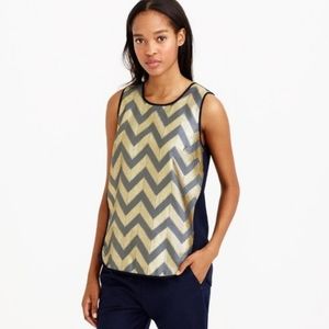 J.Crew Metallic Gold Chevron Gilded Wool Sleeveless Navy Blouse